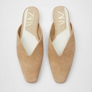 Zara Jute Sole Flat Suede Mules, New, 6